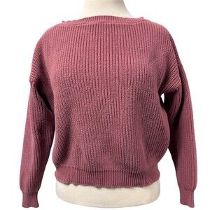 By Together Cotton Sweater Womens Size S Mauve Ribbed Knit Crewneck Pullover